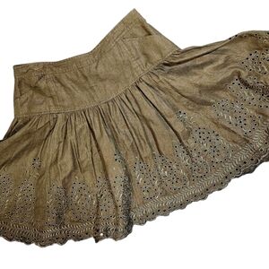 Vintage Diane vonFurstenberg DVF Black Linen Floral Mini Skirt Medium